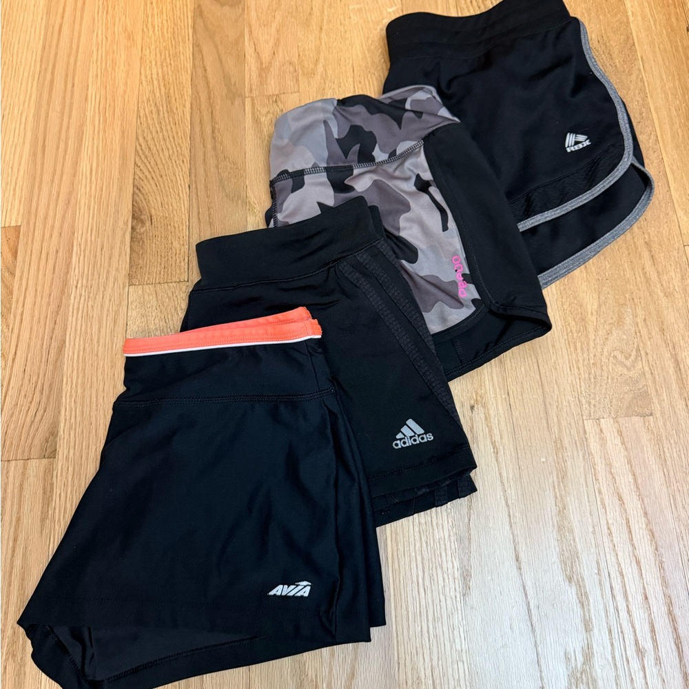 Set of 4 pairs adidas Originals, Reebok & Avia Black and Gray Athletic Shorts